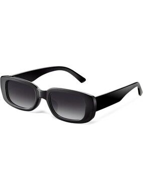 Women's Black Gradual Trendy Rectangle  Protection Cool Square Frame Sun Glasses